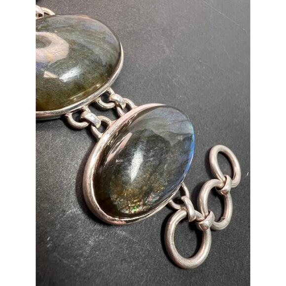 NEW Labradorite Sterling silver chunky toggle bracelet 6.5-7.75 inch 55 grams - Picture 7 of 11